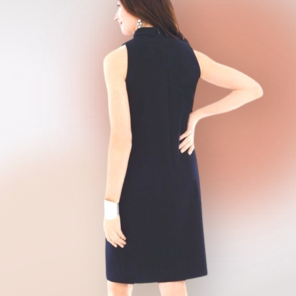 Chico’s Dark Navy Blue Mock Neck Sleeveless Sheath Dress Size 1.5 Reg Med - Picture 2 of 12